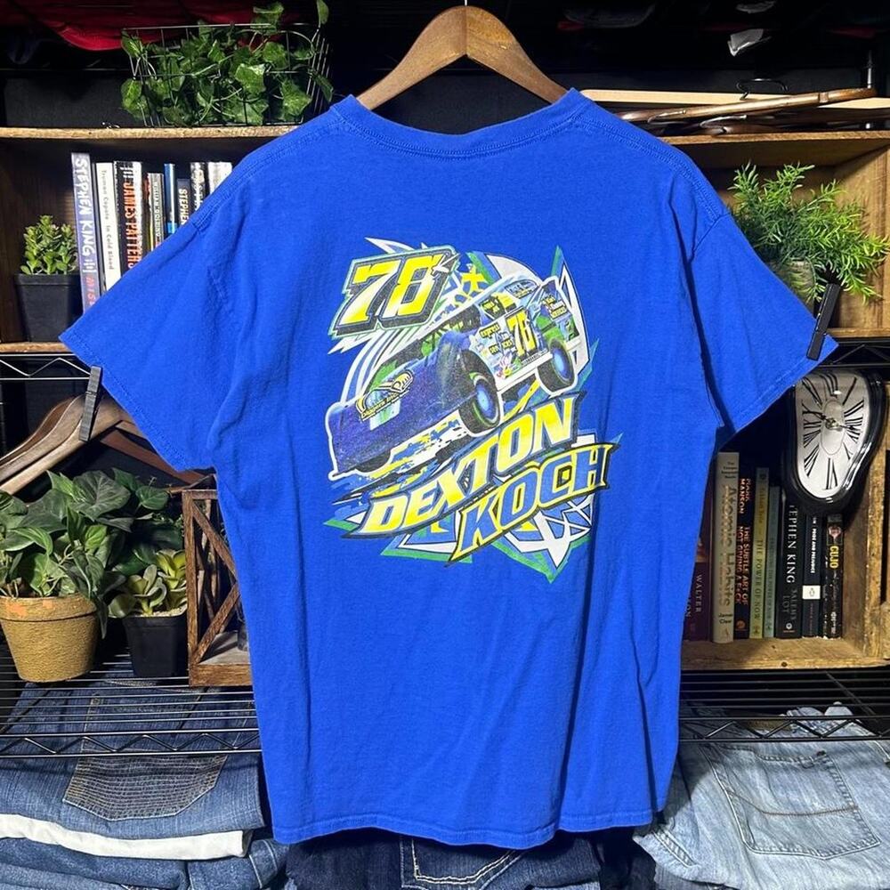 Vintage Y2K Racing Tee Shirt Mens Large Double Sided Blue AOP NASCAR 2000s